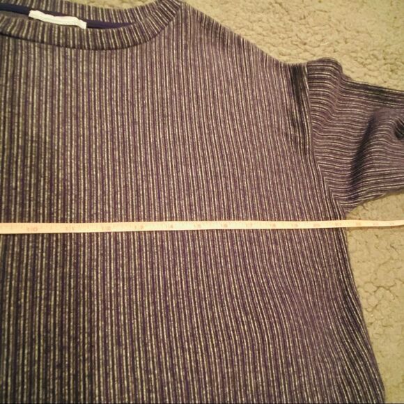 Zara Sweater Blue & Grey Stripe Size Small Faux Undershirt At Bottom - Picture 11 of 12